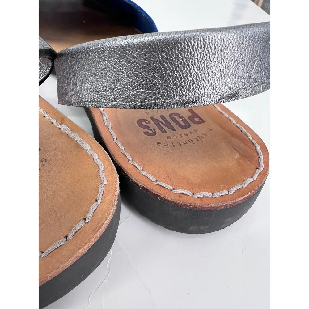 Pons Avarca Menorca Blue Suede Silver Metallic Slingback Sandals Spain Womens 9 - Picture 8 of 9